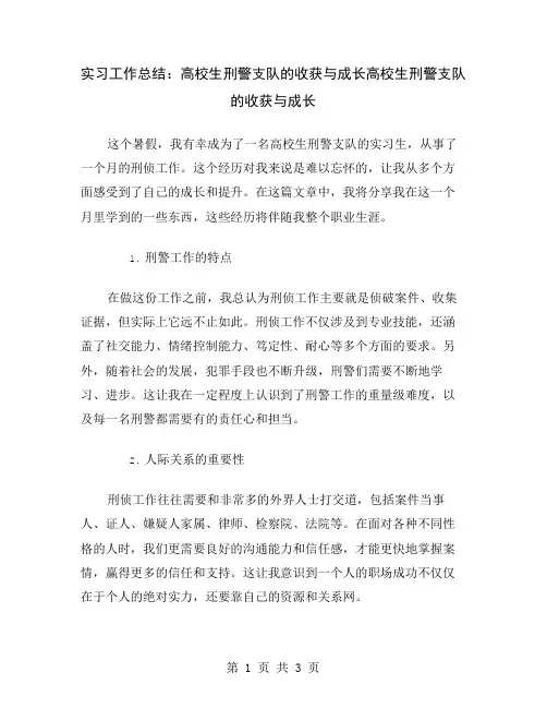 实习工作总结：高校生刑警支队的收获与成长