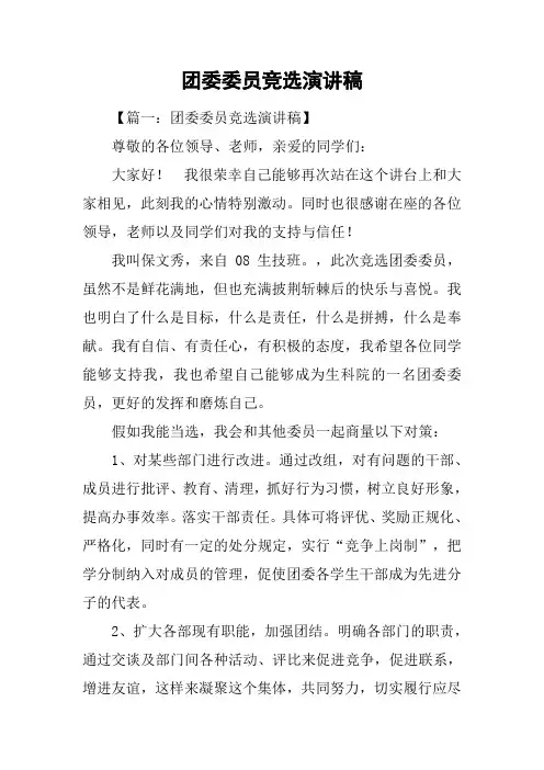 团委委员竞选演讲稿