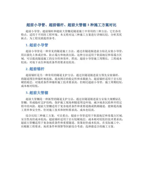 超前小导管、超前锚杆、超前大管棚3种施工方案对比