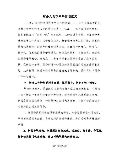 财务人员下半年计划范文(4篇)