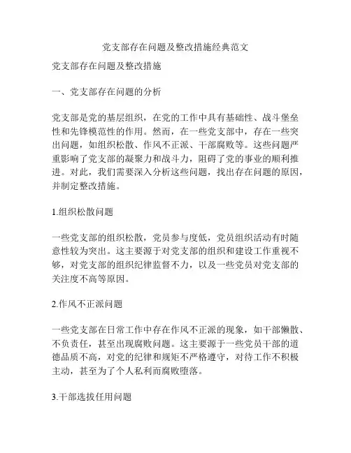 党支部存在问题及整改措施经典范文