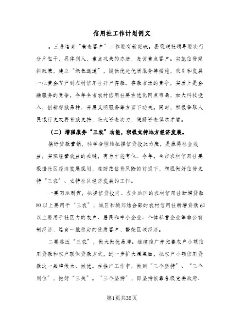 2024年信用社工作计划例文(6篇)
