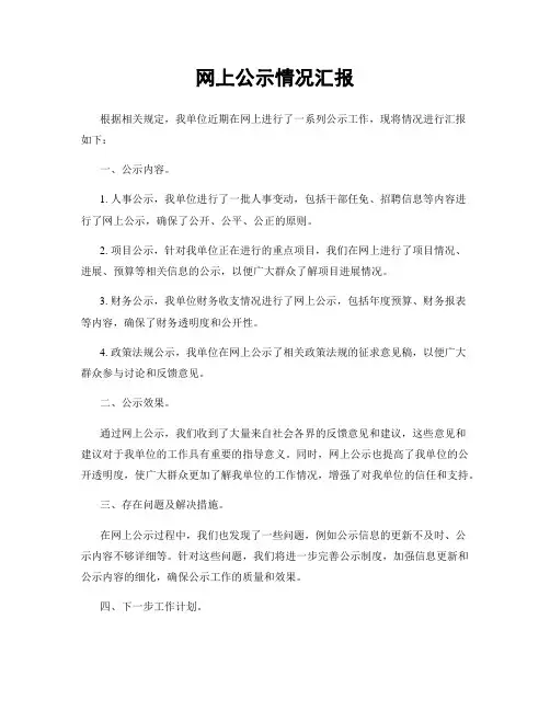 网上公示情况汇报