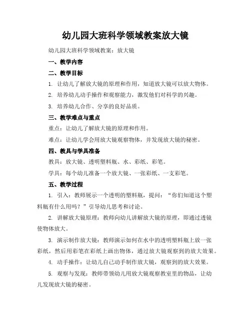 幼儿园大班科学领域教案放大镜