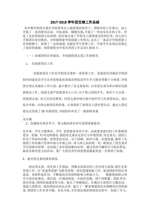 2017-2018学年团支部工作总结