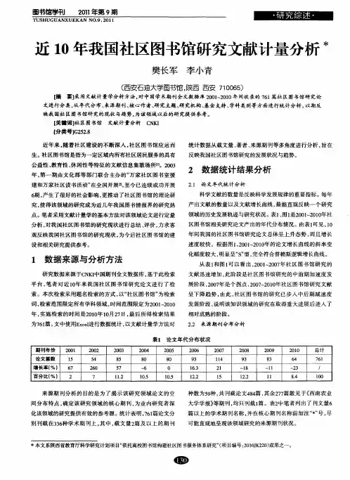 近10年我国社区图书馆研究文献计量分析
