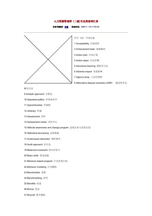 人力资源管理师二级专业英语词汇表