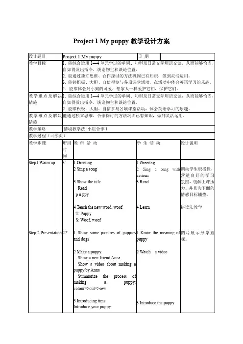 Project 1 My puppy教学设计方案-译林版(三起)英语三年级下册