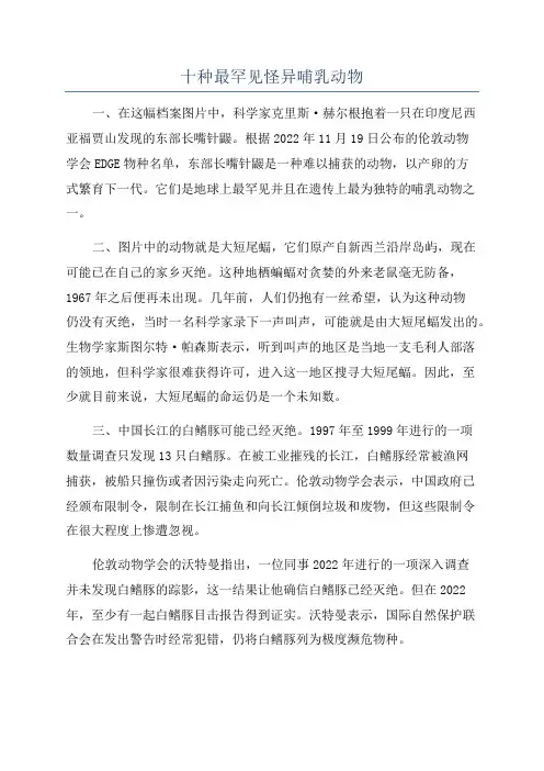 十种最罕见怪异哺乳动物