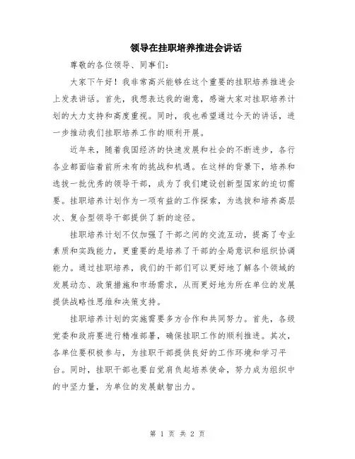 领导在挂职培养推进会讲话