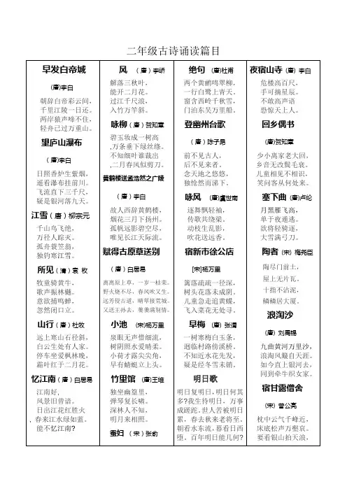 小学语文：二年级古诗诵读篇目