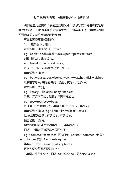 七年级英语语法：可数名词和不可数名词