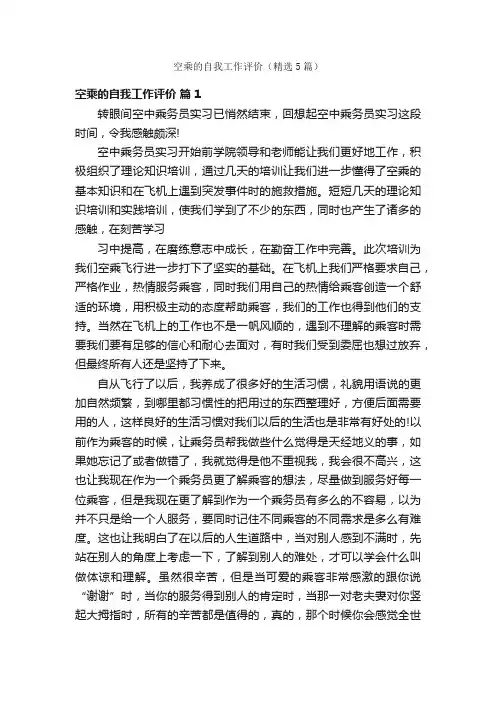 空乘的自我工作评价（精选5篇）