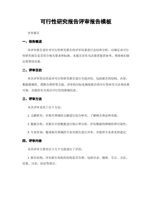 可行性研究报告评审报告模板