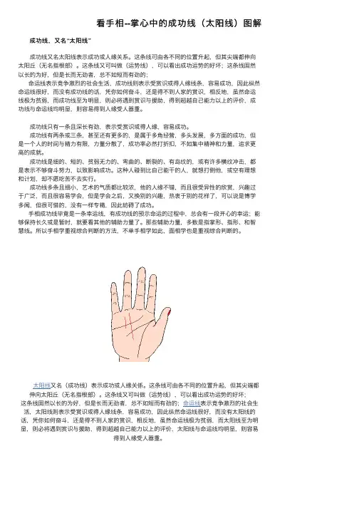 看手相--掌心中的成功线（太阳线）图解