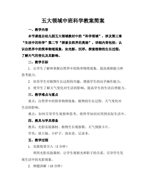 五大领域中班科学教案简案