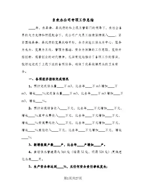 自来水公司专项工作总结(7篇)