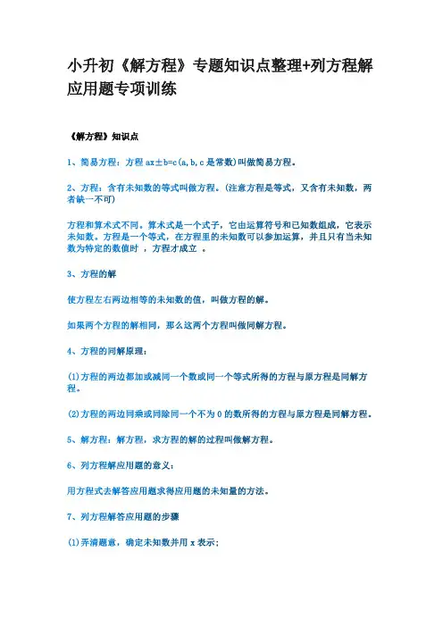 小升初数学《解方程》完整知识点讲解与专项练习题及答案