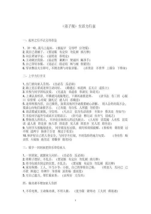 弟子规力行表