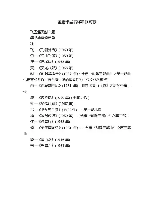 金庸作品名称串联对联