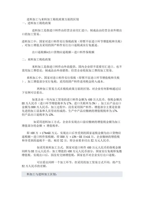 进料加工与来料加工税收政策方面的区别