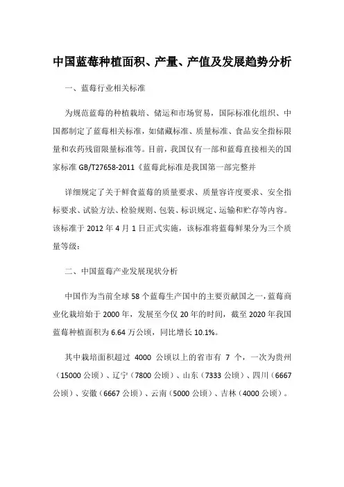 中国蓝莓种植面积、产量、产值及发展趋势分析