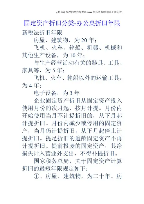 固定资产折旧分类办公桌折旧年限