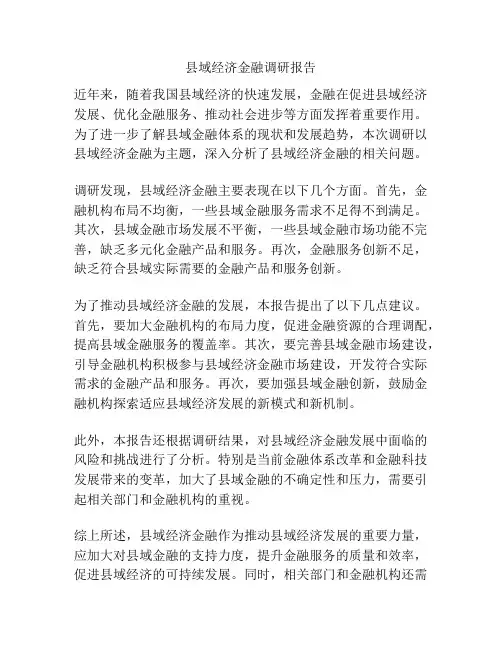 县域经济金融调研报告