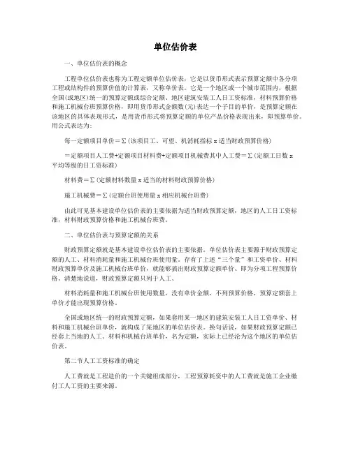 单位估价表