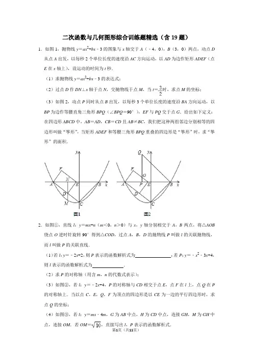 二次函数与几何图形综合训练题精选(含19题)