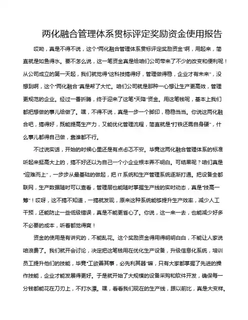 两化融合管理体系贯标评定奖励资金使用报告