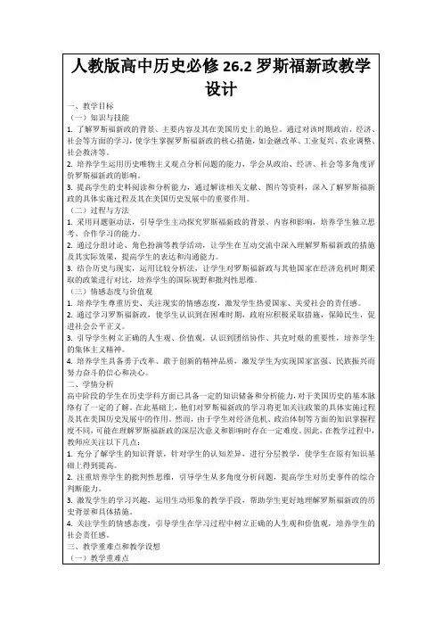人教版高中历史必修26.2罗斯福新政教学设计