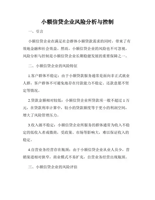 小额信贷企业风险分析与控制