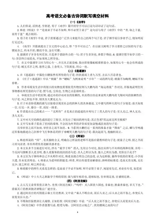 高中语文高考必备古诗词默写填空材料(共8篇)