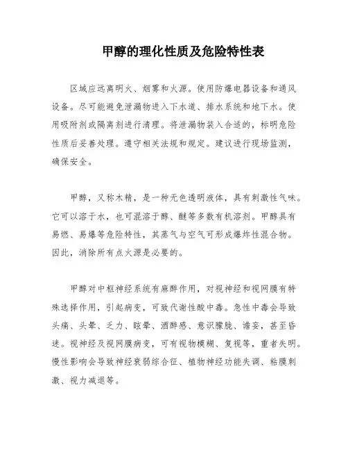 甲醇的理化性质及危险特性表