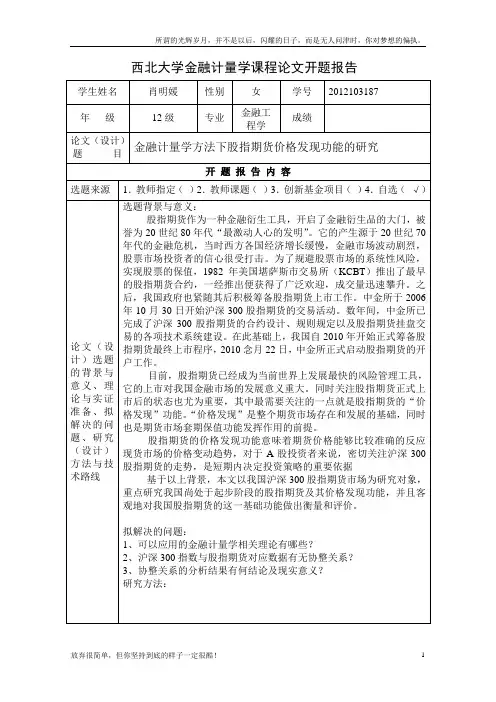 西北大学课程论文开题报告(新)
