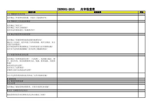 ISO9001-2015-内审检查表