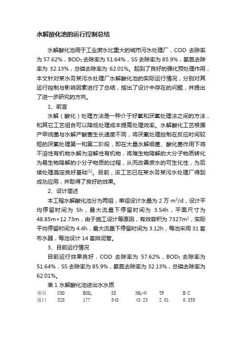 水解酸化池的运行控制总结