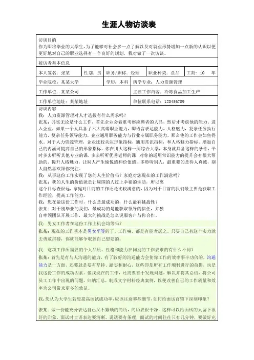 访谈表格