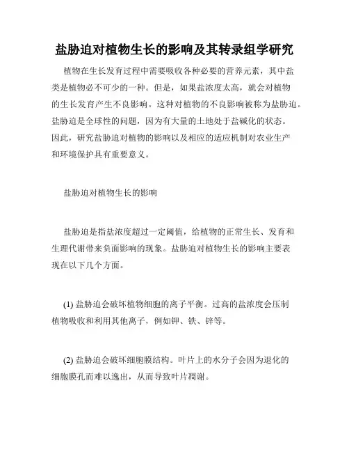 盐胁迫对植物生长的影响及其转录组学研究