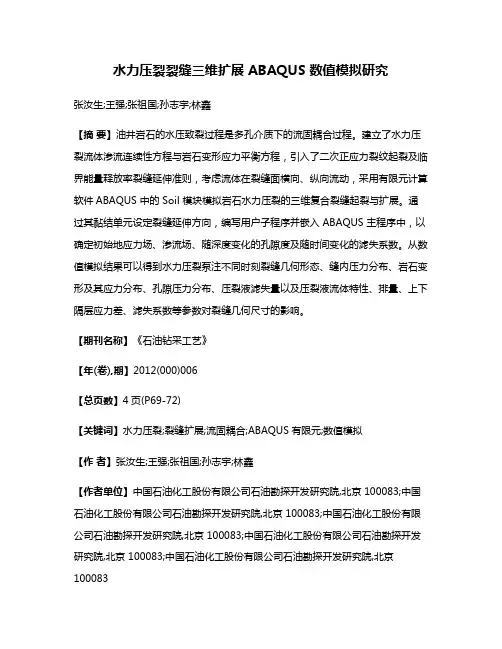 水力压裂裂缝三维扩展 ABAQUS 数值模拟研究