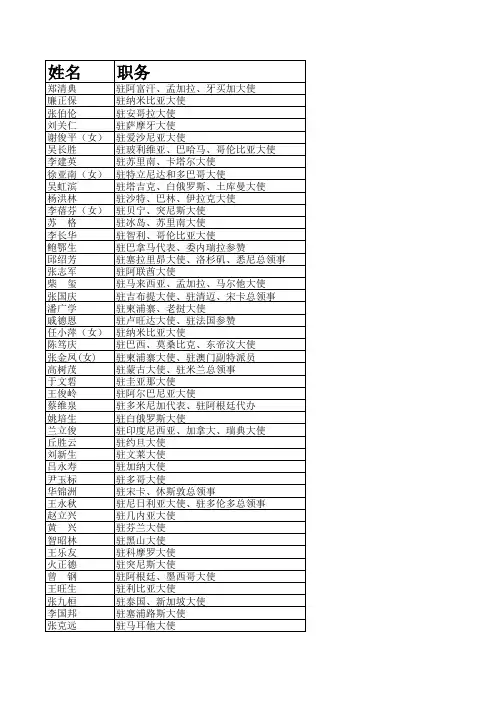中国驻各国大使名单