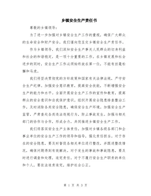 乡镇安全生产责任书