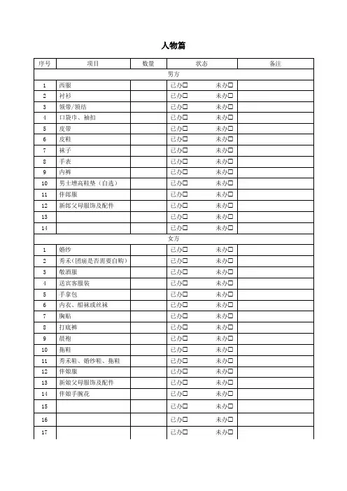结婚用品清单须知