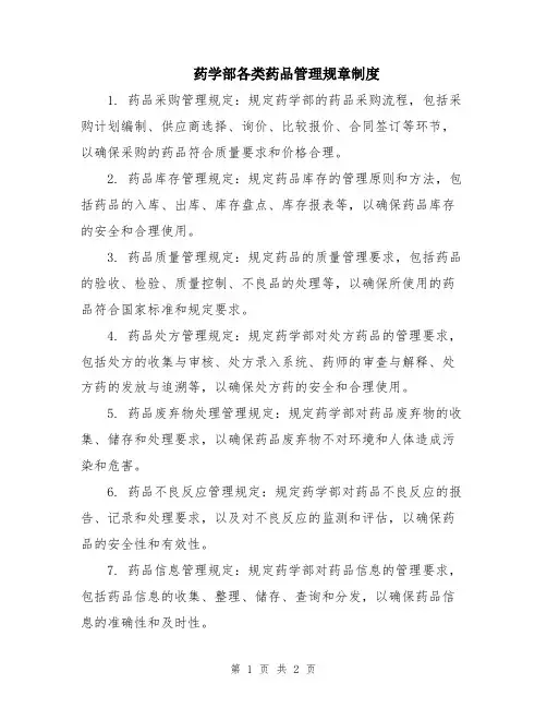 药学部各类药品管理规章制度