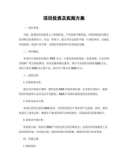 项目投资及实施方案
