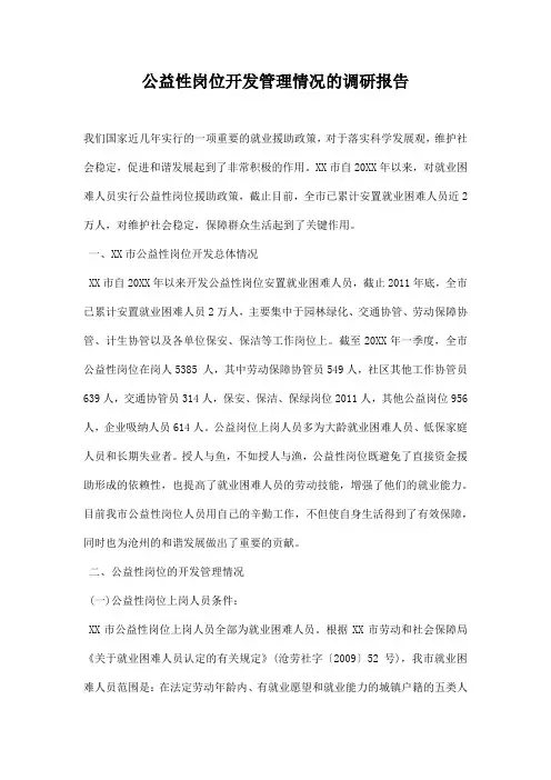 公益性岗位开发管理情况的调研报告