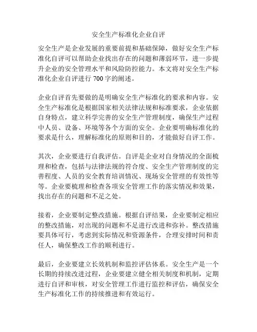 安全生产标准化企业自评
