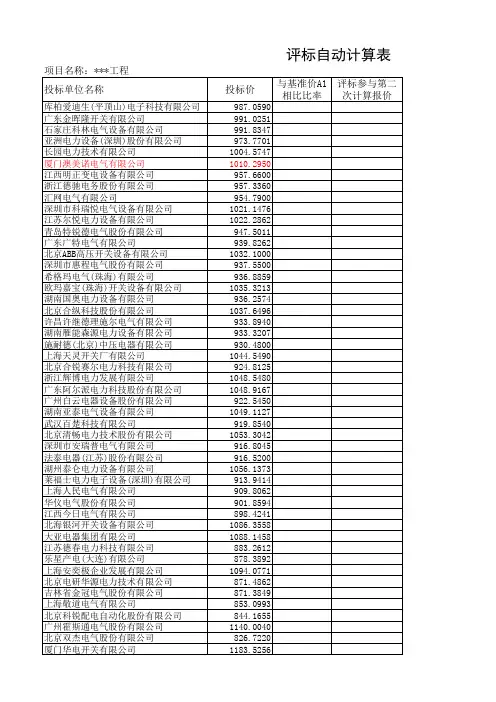 评标自动计算表(平均下浮双边曲线法)