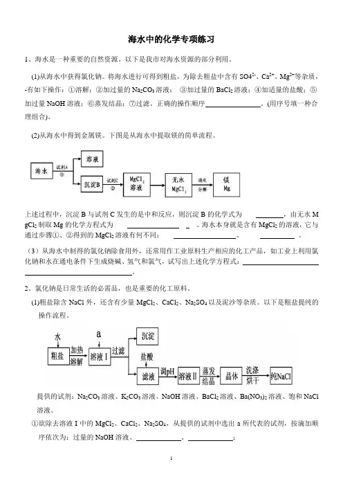 海水中的化学专项练习